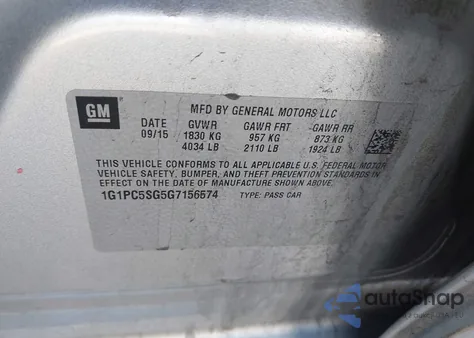 2016 Chevrolet Cruze Limited Ls Auto из США, поврежденный, VIN 1G1PC5SG5G7156574